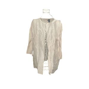 Beautiful Eileen Fisher Cream Tan crinkled Linen silk blend Open Cardigan Sweate